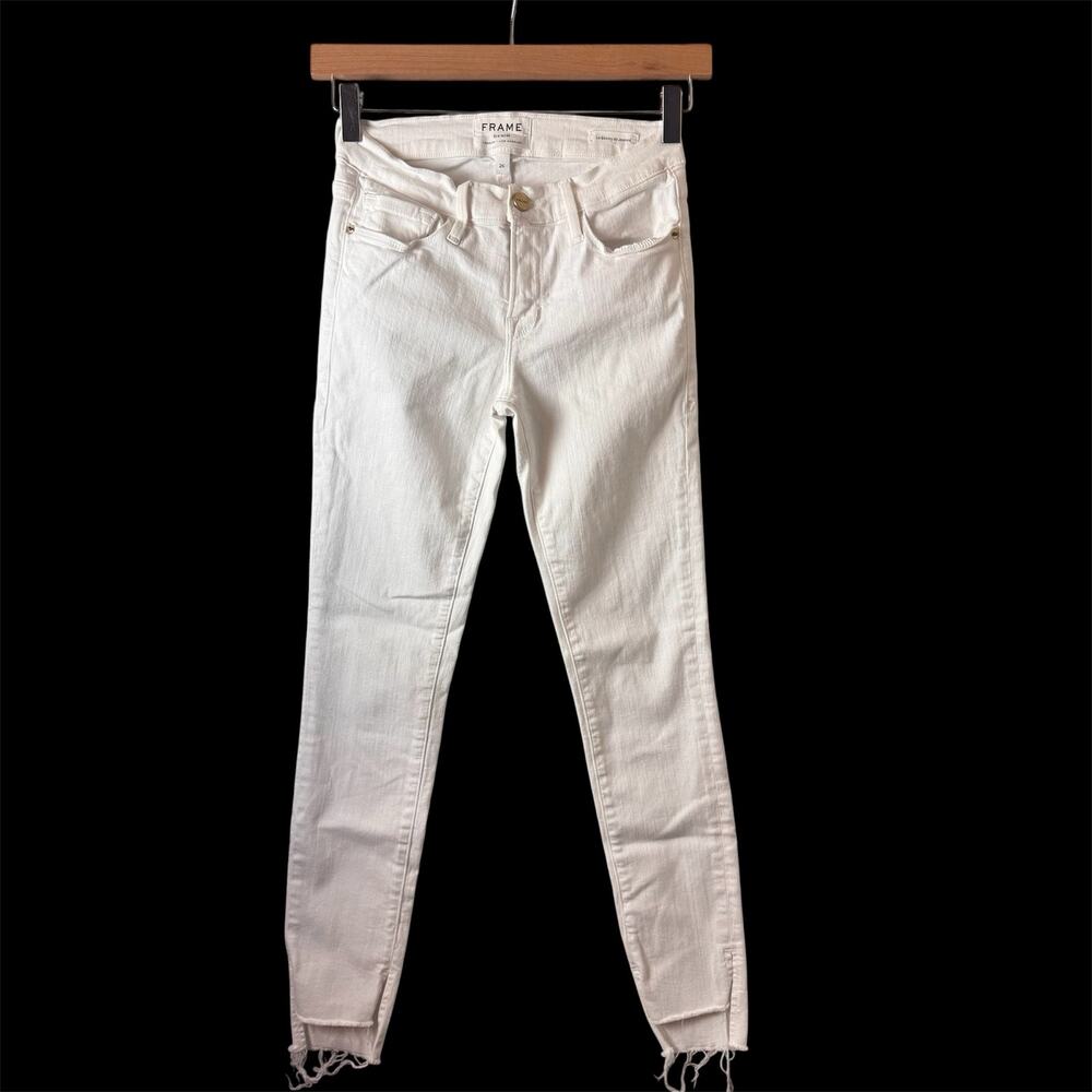 Frame Jeans Womens 26 White Skinny Jeanne Boho Stretch Raw Split Ankle USA